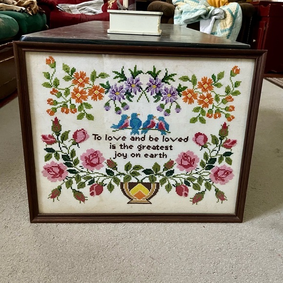 Floral Cross-Stitch Wall Art with Birds - Picture 3 of 6